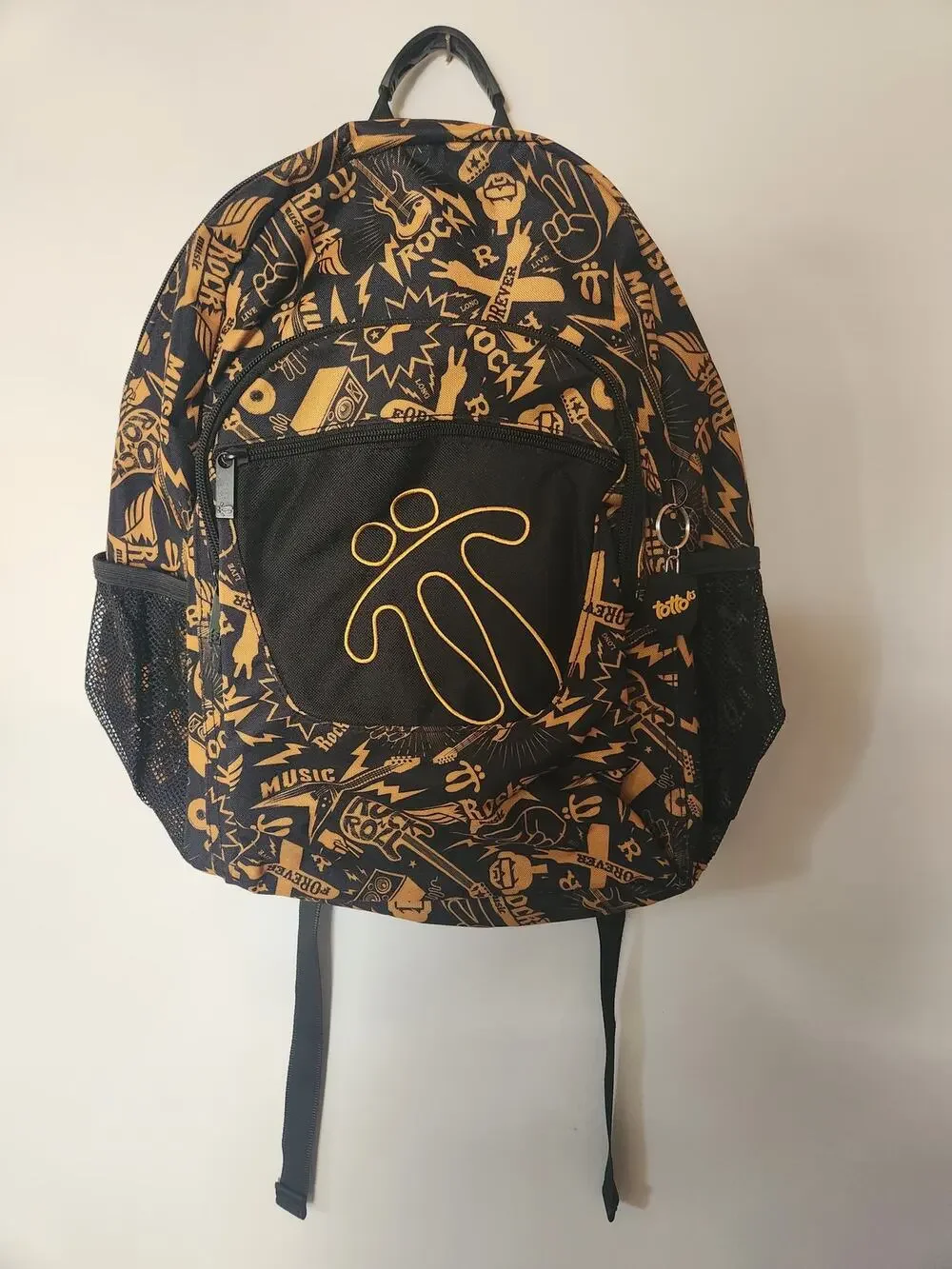 Black & Yellow Totto Backpack W/ Rock Music Graphic Print with Totto Logo